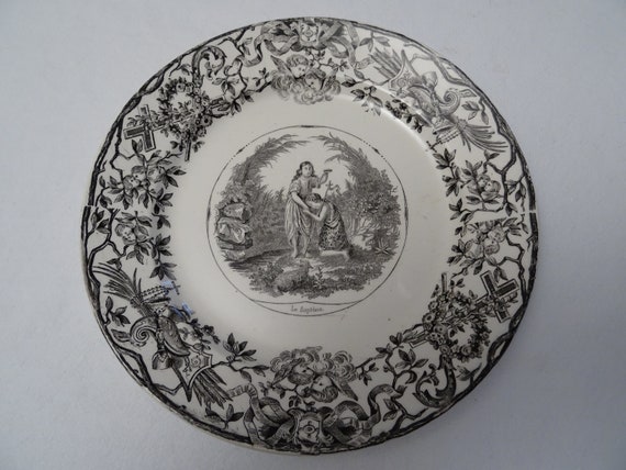 Assiette parlante XIX humour faïence de Sarreguemines 'Chasse