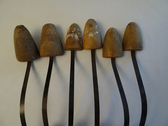 Set of 6 antique shoe trees wood metal shabby pat… - image 5