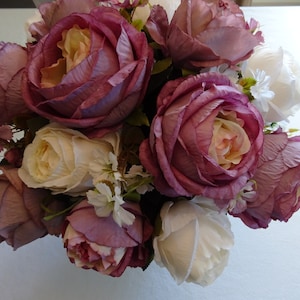Boeket, kunstbloemen, lila, wit, bloemen, decoratief boeket