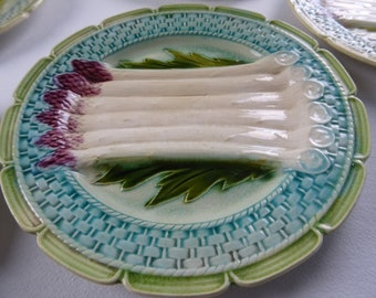 Set of 5 asparagus plates stoneware hand painted 19JH Craquele Great condition majolica