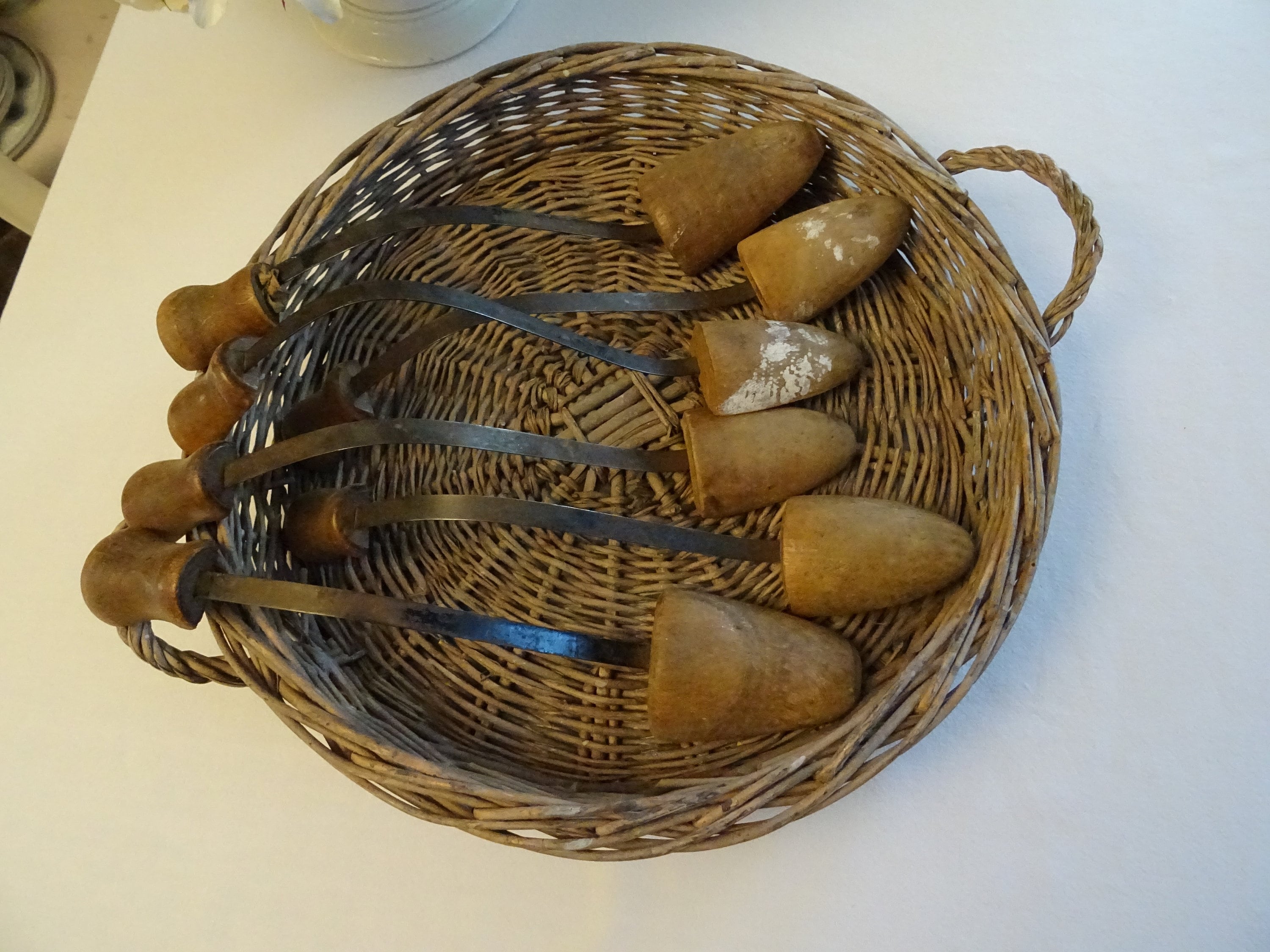 Set of 6 antique shoe trees wood metal shabby patina collector rare France