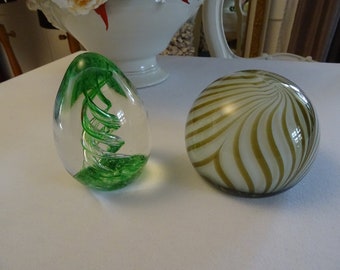 1 of 2, glass ball, glass egg, decorative glass, paperweight, decorative ball