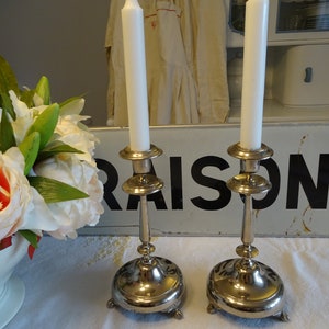Set of candlesticks, candle holders with claw feet, chrome-plated, Art Deco period, possibly Art Nouveau, antique