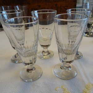 1 of 5, Antique handmade absinthe glasses, green fairy, absinthe, France, cut, wine glasses (5L)