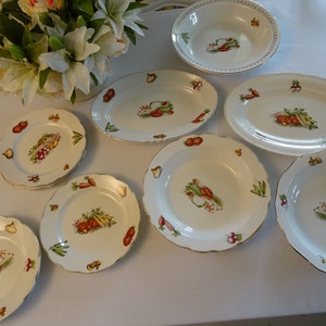Crockery set, Dishes, Digoin & Sarreguemines, St. Amandoise, plates, serving plates, bowls, bowls, earthenware, France, Provence
