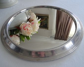 Art Deco Tray with Mirror Glass, France, Antique, Vintage, Serving, Metal (27L)