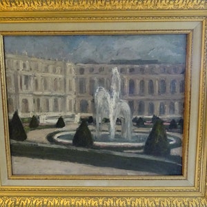 Antique painting, oil on canvas, CHÂTEAU de VERSAILLES, Paris, France, impressionism, gilded frame