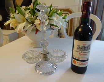 Antique glass menagere with 3 glass inserts, glass, metal, France, serving bowl, decorative bowl