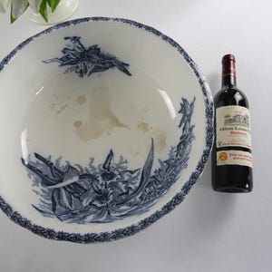 Wash bowl salad bowl stoneware blue decor France antique