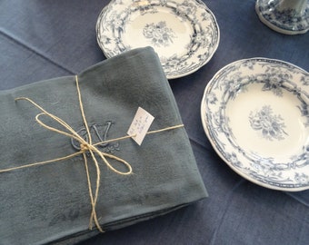 Lot De 11 Serviettes De Table Damassées Anciennes, Monogrammées, 51x58 Cm