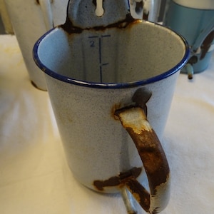 Antique enamel jug / jug with handle and pourer, jug, enamel, France, Savon de Marseille, planter
