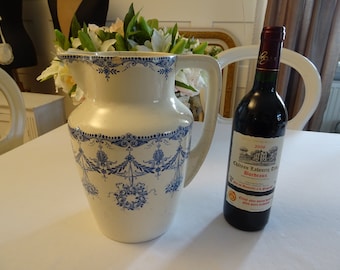 Antique washing jug, water jug, vase, earthenware, France, Art Nouveau, Krug, Iron Stone, French, blue