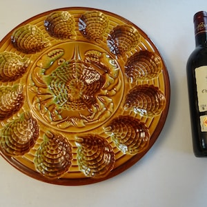 Sarreguemines oyster plate, earthenware, mussel plate, seafood, mussels, fish