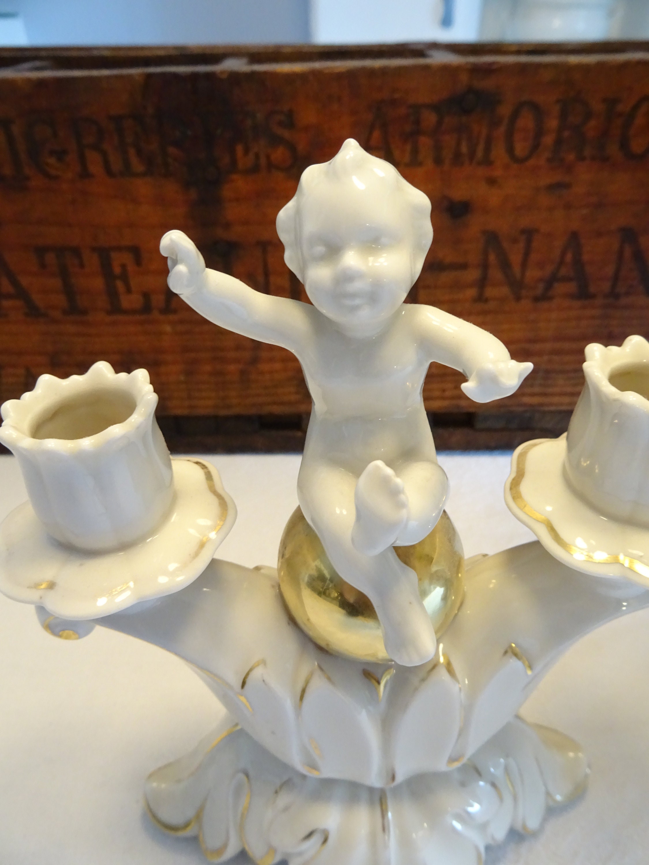 Porcelain Candle Holder With Angel Vintage Decoration Etsy Ireland