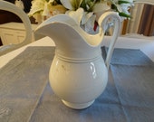White water jug, vase, earthenware, France, Shabby Chic, Henkelkrug, Ironstone