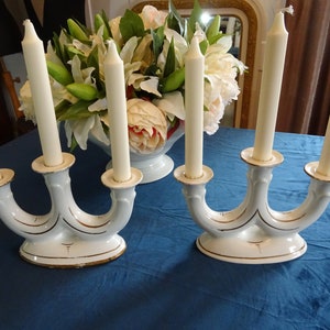 Set of 2 antique candlesticks, candlesticks, candle holders from France, Art Deco, earthenware, ironstone, vintage