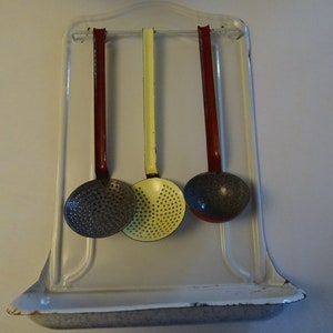 Enamel holder for scoops and ladles kitchen vintage France shabby cooking