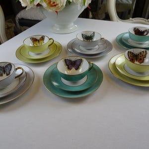 Wonderful tea set 6 cups 6 saucers 6 plates hand painted porcelain painting butterflies vintage unique piece