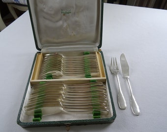 Fish cutlery Art Deco silver plated 1930 good condition original packaging