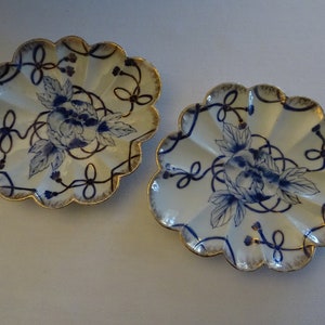 Set of 2 jewelry bowl, plate, jewelry plate, porcelain plate, France, antique, gold armor, blue, white