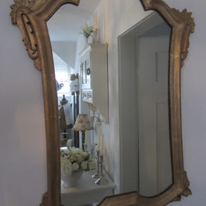 Golden mirror from France, original mirror glass, crowning, special shape