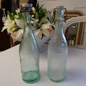 1 of 2 old lemonade bottles beer bottles swing top greenish glass France vintage