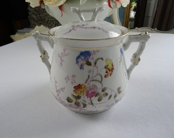 Sucrier Sucrière Bisquitiere porcelaine décor coloré Paris vintage France