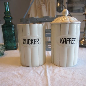 Set - Antique storage cans - sugar and coffee, earthenware, creamy white, kitchen, decoration