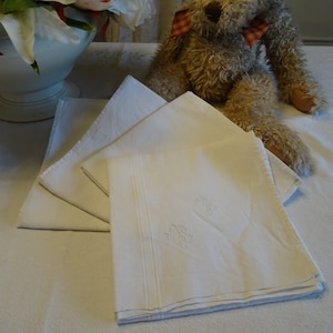 Set of 4 Linen Damascus Napkins with Monogram LB, BB, France, Antique Linen Napkins, Dining Table