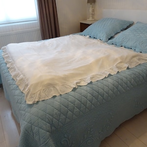 Antique large linen pillowcase from France, duvet cover, linen, ruffles, foot warmers, white linen, buttons