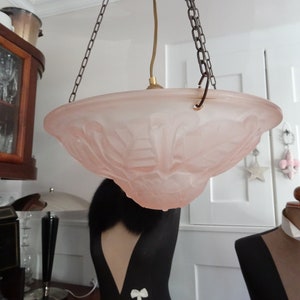 Art Deco hanging lamp, rose glass ceiling lamp, flower pattern, ceiling lamp, hanging lamp