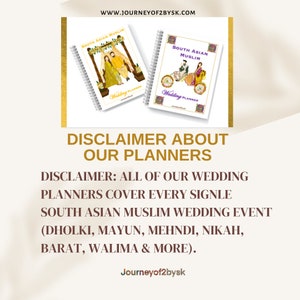 May include: Two white spiral bound notebooks with colourful covers. The covers feature illustrations of South Asian Muslim wedding ceremonies. The text on the covers reads "South Asian Muslim Wedding Planner".