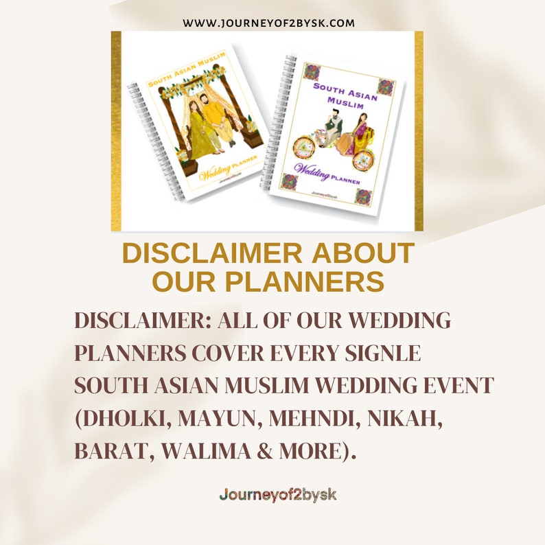 May include: Two white spiral bound notebooks with colourful covers. The covers feature illustrations of South Asian Muslim wedding ceremonies. The text on the covers reads "South Asian Muslim Wedding Planner".