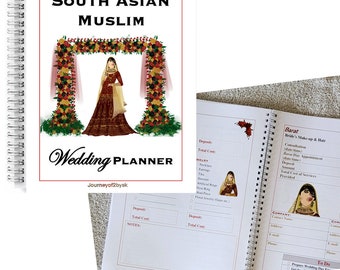 Muslim Wedding Planner: South Asian Bridal Planner, illustrated shaadi book, Indian Spiral Wedding Planner, desi groomsmen, red