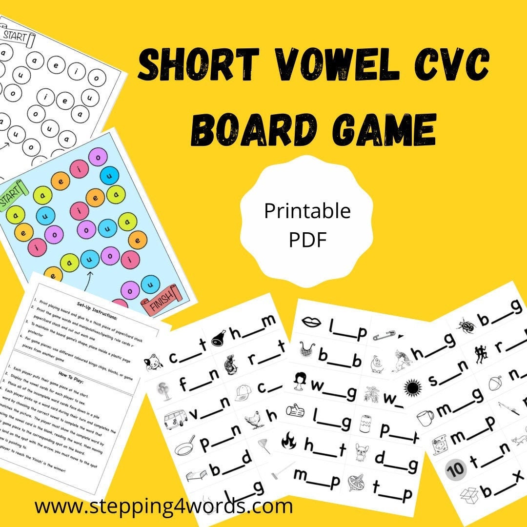 Short Vowel CVC Printable Board Game CVC Short Vowel Board - Etsy