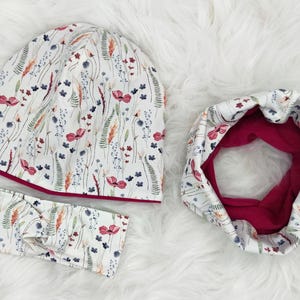 Flowers / flower field hat / beanie and loop / scarf and headband set or each individually, winter set, transition set, children, baby