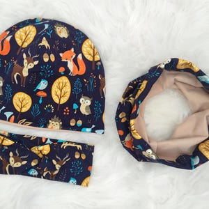 Forest animals hat / beanie and loop / scarf and headband set or each individually, winter set, transition set, children, baby