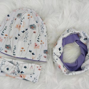 Flower / Berglume hat / beanie and loop / scarf and headband set or each individually, winter set, transition set, children, baby