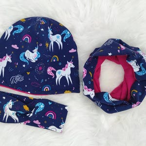 Unicorn hat / beanie and loop / scarf and headband set or individually, winter set, transition set, children, baby
