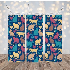 Cat Love 20 oz Skinny Straight Tumbler Sublimation Design, Sofortiger digitaler Download PNG, Cat Love Tumbler Wrap