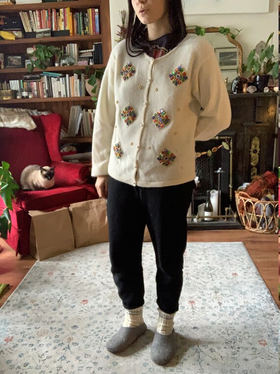 Vintage Angora/Lambswool Beaded Cardigan