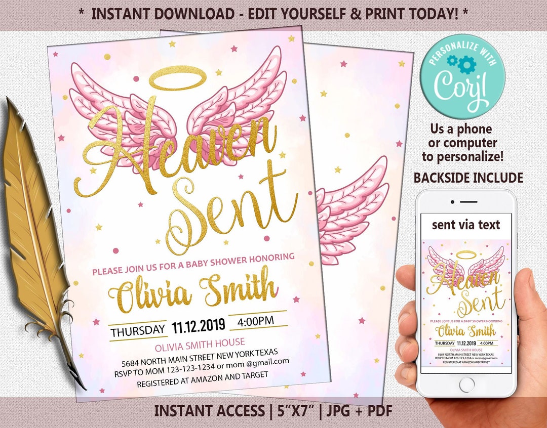 Baby Shower Heaven Sent Baby Shower Invitation Baby Shower - Etsy