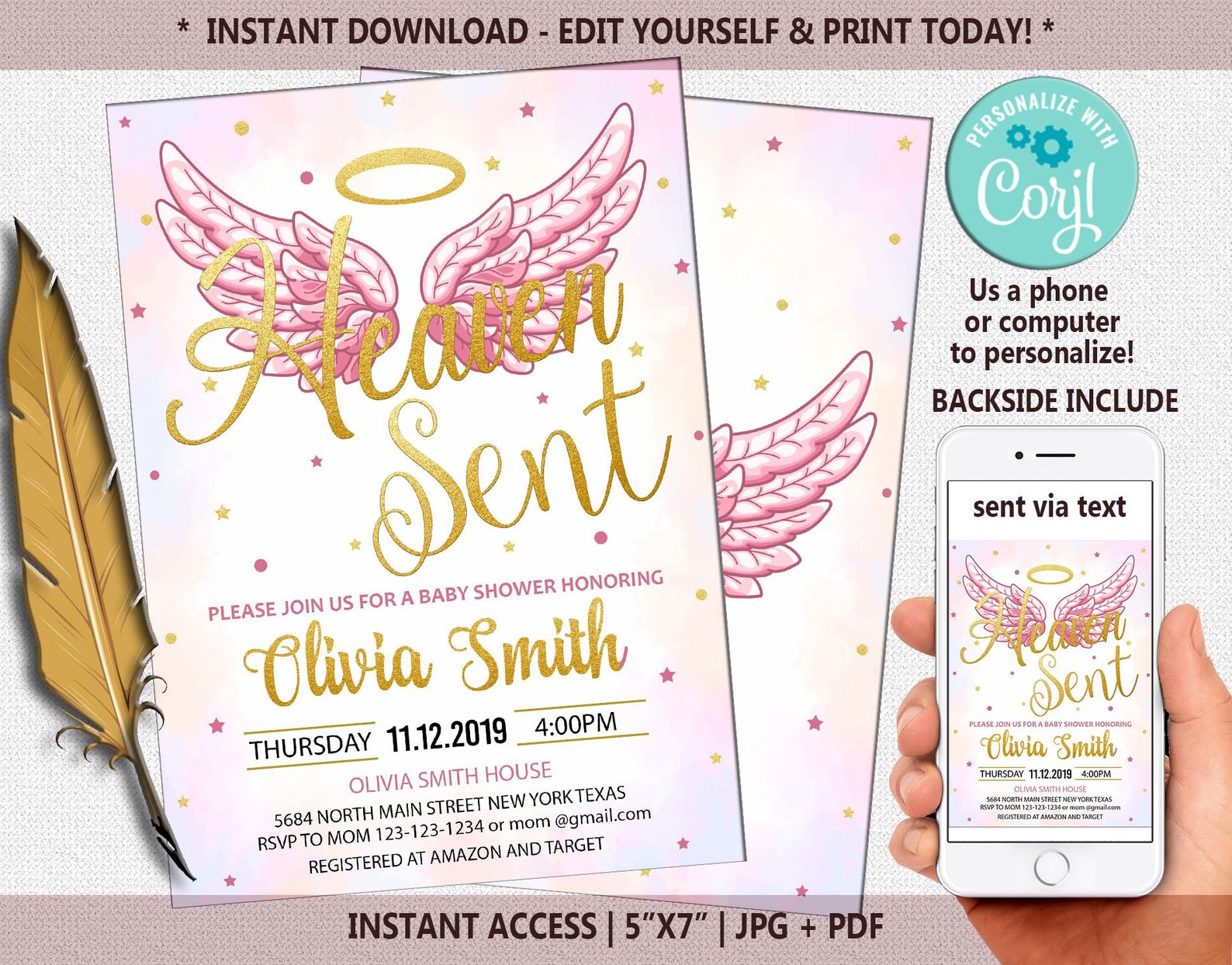 Baby Shower Heaven Sent Baby Shower Invitation Baby Shower - Etsy