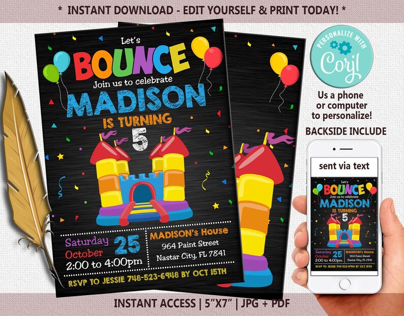 Bounce House Birthday Invitation Bounce House Invitation Etsy