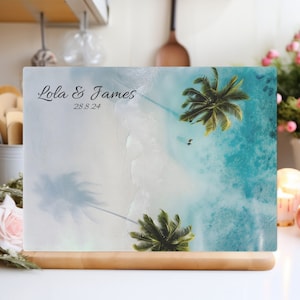 Personalized Ocean Glass Cutting Board, Charcuterie Serving Platter, Wedding Gift, Engagement Gift, Kitchen Gift for Mom , Chopping Board