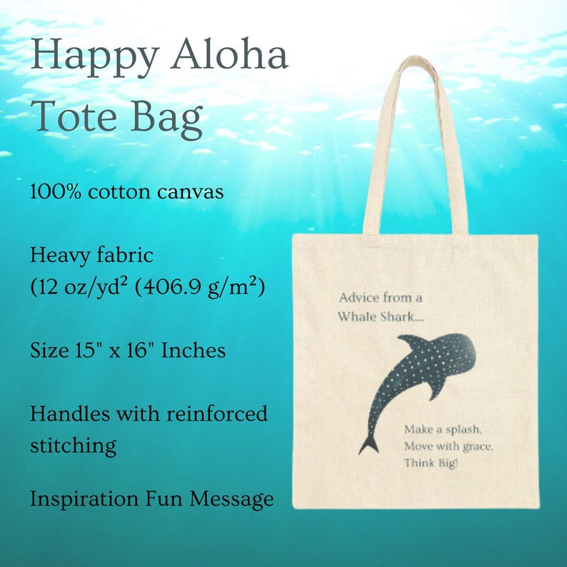 Sac fourre-tout requin baleine : toile de coton écologique - durable et élégante image 2