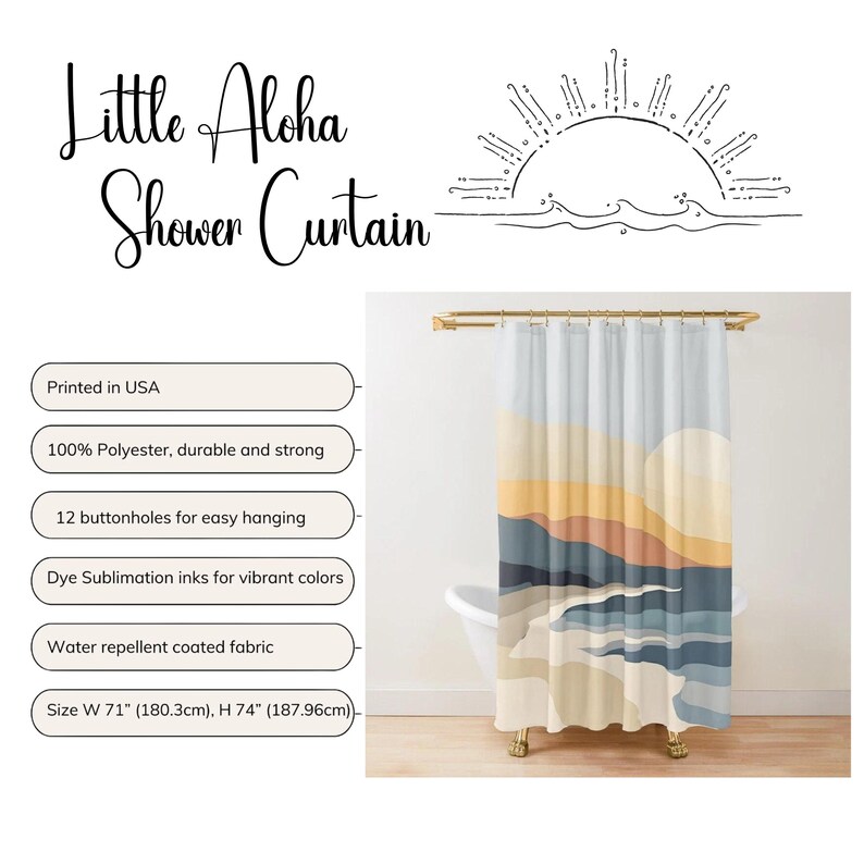 Boho Shower Curtain: Mid Century Modern Sun and Ocean Design image 6
