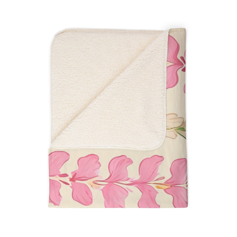Hawaiian Floral Throw Blanket | Flower Lei Tropical Fleece Sherpa Blanket, Cozy Beach House Decor, Housewarming Gift, 50x60 or 60x80 image 6