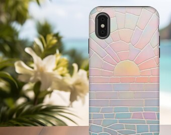 Phone Case: Pastel Sunset Mosaic - Durable, Glossy or Matte Finish