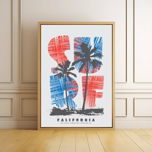 Muurkunst Californië | Cal-afdruk |  Surf woondecoratie | Trendy strandposter | Housewarming: beste cadeau, digitale download, afdrukbare surfposter